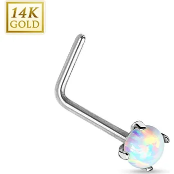 Piercing Šperky4U Zlatý piercing do nosu Opál, Au 585/1000 - ZL01026-WG