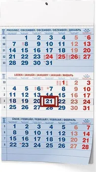 Kalendář Baloušek Tisk nástěnný kalendář tříměsíční modrý 2021