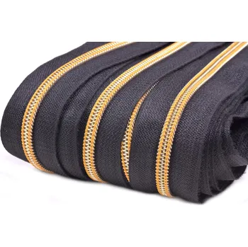 Zip spirálový metráž GS No 5 zlatý, barva Černý/zlaté zuby