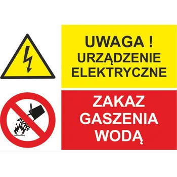 Značení Uwaga! Urzadzenie elektryczne / Zakaz gasenia woda samolepící vinylová fólie A8 (74 x 52 mm)