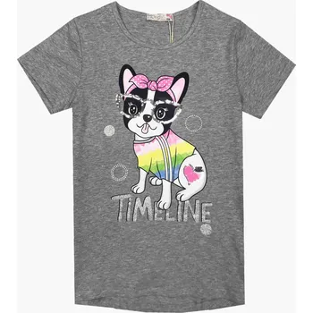 Dívčí triko s flitry - KUGO KT9869, vel.134-164 Barva: Světle šedý melír, Velikost: 146