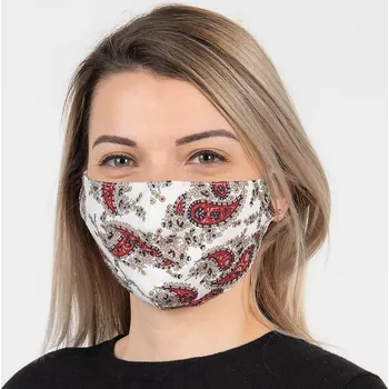 Bílá bavlněná rouška na obličej s ornamenty - 13*26 cm