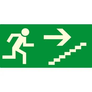 Fotoluminiscenční tabulka - únik schody vpravo nahoru fotoluminscenční plast 200x100 mm