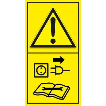 Výstraha - Před údržbou a opravou strojů odpojte ze sítě samolepící vinylová fólie 168 x 88 mm