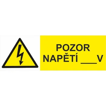 Značení Pozor napětí ____V samolepící vinylová fólie 210x70 mm