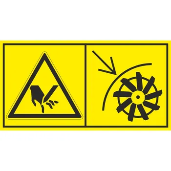 Značení Nebezpečí pořezání - neotvírej kryt rotujících nožů samolepící vinylová fólie 88 x 168 mm