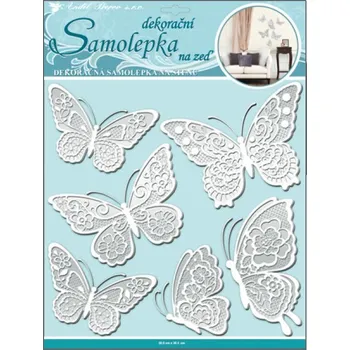 Samolepící dekorace Samolepka na zeď motýli s bílými krajkovými křídly 30,5x30,5cm