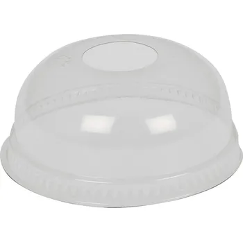 Jednorázové nádobí Víčko na kelímek PET 95mm vypouklé s otvorem, 16x50ks