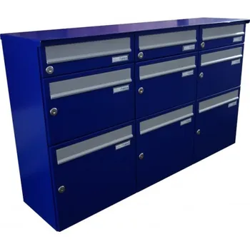 Poštovní schránka Nástěnná sestava z B-01 (3x) + B-21 (6x), opláštěná - barva modrá + stříbrné sklapky