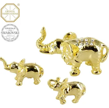 Figurka Designová figurka SLONÍ RODINKA s bílými krystaly v dárkové krabičce - 7 cm