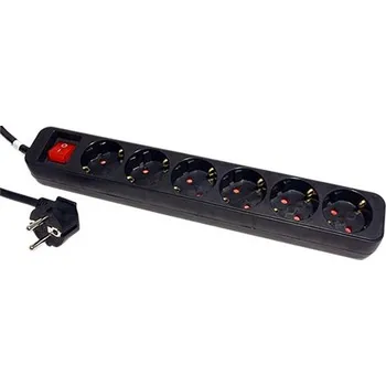 Prodlužovací kabel ROLINE Vícenásobná zásuvka 230V/16A, 6x zásuvka DE, CEE 7/7(M) - 6x 7/3(F), vypínač, černá, 10m - 19.07.1077