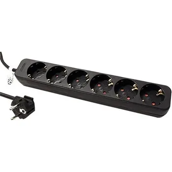 Počítač ROLINE Vícenásobná zásuvka 230V/16A, 6x zásuvka DE, CEE 7/7(M) - 6x 7/3(F), černá, 1,5m - 19.07.1072