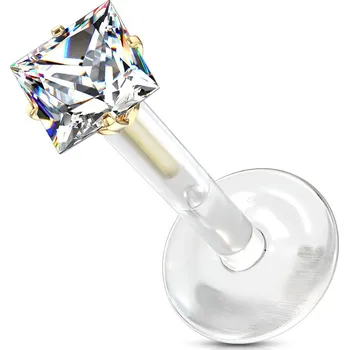 Piercing Šperky4U Zlacený BioFlex piercing do brady, zirkon 3x3 mm - LB0029GDC-120603