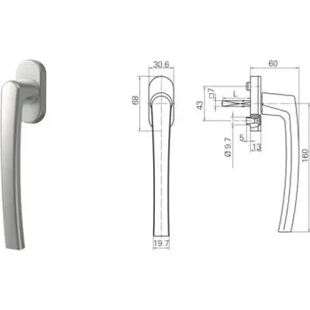 ROTO KLIKA PRO VÝKLOPNĚ-POSUVNÁ OKNA A BALKONOVÉ DVEŘE délka 160 mm Barva: Přírodní stříbrná