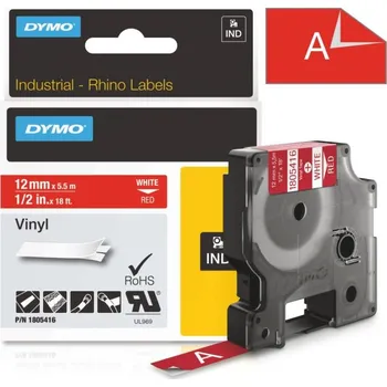 Pásek do tiskárny Páska Dymo Rhino vinyl, 12mm (1805416) červená, bílý tisk, 5,5m