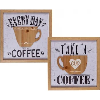 Obraz OOTB 3D dřevěný obrázek Káva 30 x 30 cm Káva