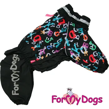 Obleček pro psa FOR MY DOGS Pláštěnka pro větší psy ABC, černá s barevným potiskem, Velikost: A2