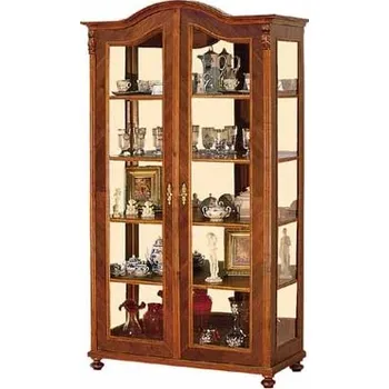 Obývací stěna Vitrína široká s oblými dveřmi (skleněné police a osvětlení), kaštan