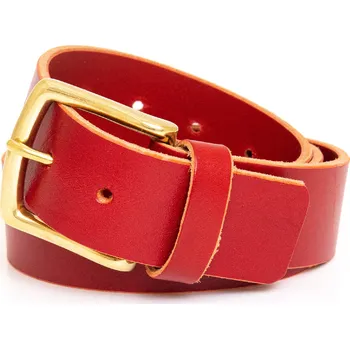Opasek Kožený opasek červený Rozměry opasku: Obvod pasu: 95 cm (Celková délka: 110cm), Přezka: Zlatá