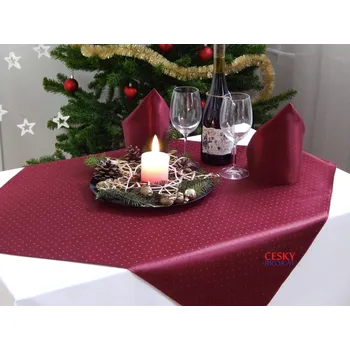 ubrus HEDVA ČESKÝ BROKÁT Ubrus Odaska 77x77 tečky vínová