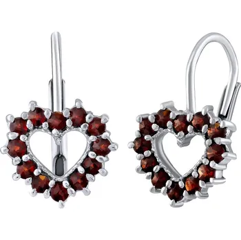 Náušnice Srdíčkové stříbrné náušnice s pravými granáty