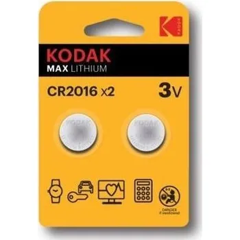 Článková baterie Kodak Max Lithium CR2016 3V lithiové knoflíkové baterie 2ks 0887930417661