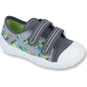Chlapecké tenisky Tenisky plátěnky kecky Befado Maxi 907P112 šedé se zelenými autíčky a bagry velikost: 22