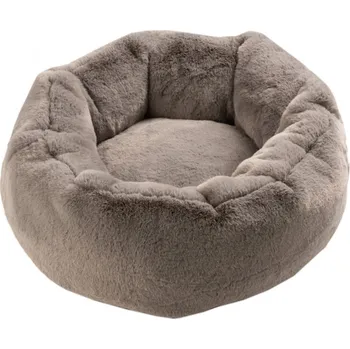 Pelíšek pro psa Šedý chlupatý kulatý pelíšek pro kočičku Rondi - Ø 50*19 cm