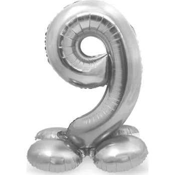 Balónek Folat Balónek fóliový číslo 9 na podstavci stříbrné 72 cm