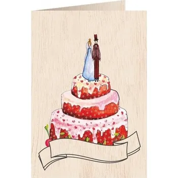 Karnet drewniany C6 + koperta Ślub tort