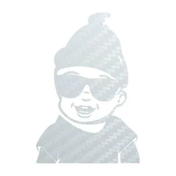 Samolepicí dekorace na vozidlo Dítě v autě 081 levá chlapeček v brýlích (51 - 3D karbon bílý) SAMOLEPKA NA AUTO, NÁLEPKA, FÓLIE, POLEP, TUNING, VLASTNÍ TEXT, TISK, AUTOSAMOLEPKY.cz, POLEPY, OBRÁZEK, LOGO, 3D STICKERS