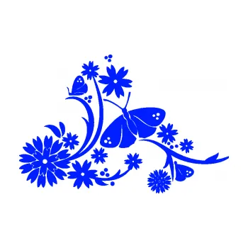 Samolepící dekorace SAMOLEPKA Květina dekor 007 levá motýl s květy (19 - modrá dynamic) NA AUTO, NÁLEPKA, FÓLIE, POLEP, TUNING, VLASTNÍ TEXT, TISK, AUTOSAMOLEPKY.cz, POLEPY, OBRÁZEK, LOGO, SAMOLEPKY