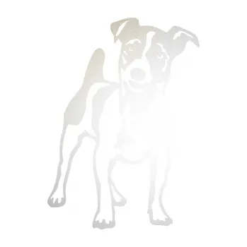 Polep vozidla SAMOLEPKA Pes 144 pravá Jack Russel terier (82 - odrazková reflexní bílá) NA AUTO, NÁLEPKA, FÓLIE, POLEP, TUNING, VLASTNÍ TEXT, TISK, AUTOSAMOLEPKY.cz, POLEPY, OBRÁZEK, LOGO, SAMOLEPKY