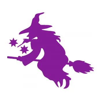 Samolepící dekorace Čarodějnice 001 levá na koštěti (14 - fialová) SAMOLEPKA NA AUTO, NÁLEPKA, FÓLIE, POLEP, TUNING, VLASTNÍ TEXT, TISK, AUTOSAMOLEPKY.cz, POLEPY, OBRÁZEK, LOGO, 3D STICKERS