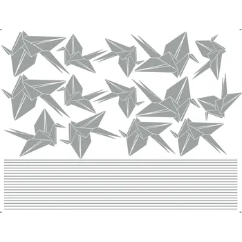 Samolepící dekorace FUGU Samolepky na zeď- Origami jeřábi Barva: šedá 074, Rozměr: velikost jeřábů 16 x 12 až 21 x 14 cm