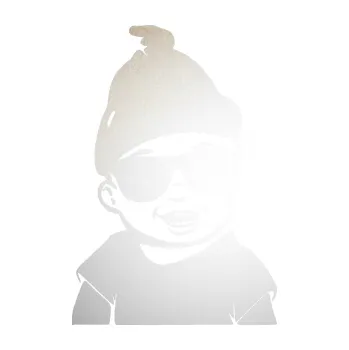 Samolepicí dekorace na vozidlo Dítě v autě 081 pravá chlapeček v brýlích (82 - odrazková reflexní bílá) SAMOLEPKA NA AUTO, NÁLEPKA, FÓLIE, POLEP, TUNING, VLASTNÍ TEXT, TISK, AUTOSAMOLEPKY.cz, POLEPY, OBRÁZEK, LOGO, 3D STICKERS