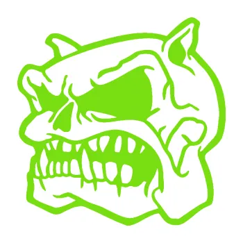 Samolepicí dekorace na vozidlo Pitbull lebka levá (04 - zelená kawasaki) SAMOLEPKA NA AUTO, NÁLEPKA, FÓLIE, POLEP, TUNING, VLASTNÍ TEXT, TISK, AUTOSAMOLEPKY.cz, POLEPY, OBRÁZEK, LOGO, 3D STICKERS