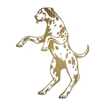 Polep vozidla SAMOLEPKA Pes 003 levá Dalmatin (64 - škrábaný kov zlatý) NA AUTO, NÁLEPKA, FÓLIE, POLEP, TUNING, VLASTNÍ TEXT, TISK, AUTOSAMOLEPKY.cz, POLEPY, OBRÁZEK, LOGO, SAMOLEPKY