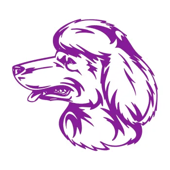 Polep vozidla SAMOLEPKA Pes 013 levá Pudl (14 - fialová) NA AUTO, NÁLEPKA, FÓLIE, POLEP, TUNING, VLASTNÍ TEXT, TISK, AUTOSAMOLEPKY.cz, POLEPY, OBRÁZEK, LOGO, SAMOLEPKY