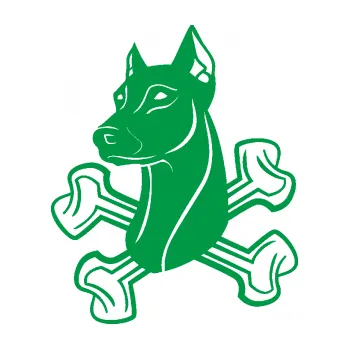 Polep vozidla Pes 114 levá dobrman se zkříženými kostmi (12 - zelená) SAMOLEPKA NA AUTO, NÁLEPKA, FÓLIE, POLEP, TUNING, VLASTNÍ TEXT, TISK, AUTOSAMOLEPKY.cz, POLEPY, OBRÁZEK, LOGO, 3D STICKERS