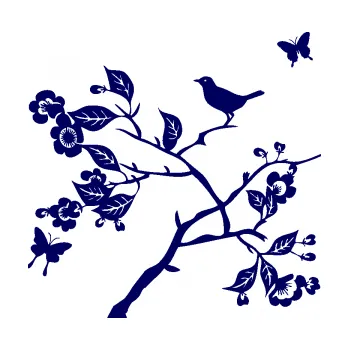 Samolepící dekorace SAMOLEPKA Interiér 005 levá větvička s ptáčkem a motýlky (23 - tmavě modrá) NA AUTO, NÁLEPKA, FÓLIE, POLEP, TUNING, VLASTNÍ TEXT, TISK, AUTOSAMOLEPKY.cz, POLEPY, OBRÁZEK, LOGO, SAMOLEPKY