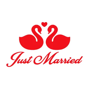 Samolepící dekorace SAMOLEPKA Just Married 006 nápis labutě (10 - červená) NA AUTO, NÁLEPKA, FÓLIE, POLEP, TUNING, VLASTNÍ TEXT, TISK, AUTOSAMOLEPKY.cz, POLEPY, OBRÁZEK, LOGO, SAMOLEPKY