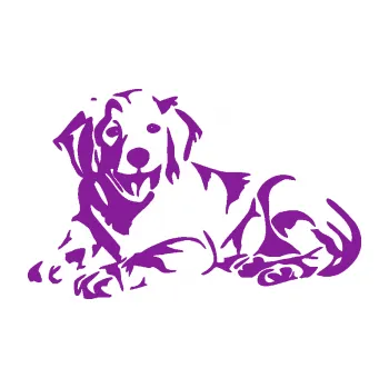 Polep vozidla SAMOLEPKA Pes 106 levá Retrívr (14 - fialová) NA AUTO, NÁLEPKA, FÓLIE, POLEP, TUNING, VLASTNÍ TEXT, TISK, AUTOSAMOLEPKY.cz, POLEPY, OBRÁZEK, LOGO, SAMOLEPKY