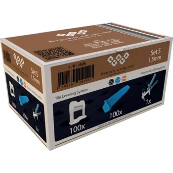 Nivelační profi set 1,5 mm pro dlažbu 3-12 mm (201 ks) 100 spon, 100 klínů, 1 kleště v krabici SYSTEM LEVELING
