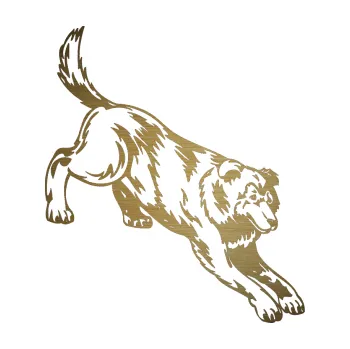 Polep vozidla SAMOLEPKA Pes 044 pravá (64 - škrábaný kov zlatý) NA AUTO, NÁLEPKA, FÓLIE, POLEP, TUNING, VLASTNÍ TEXT, TISK, AUTOSAMOLEPKY.cz, POLEPY, OBRÁZEK, LOGO, SAMOLEPKY