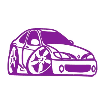 Polep vozidla SAMOLEPKA Renault Megane karikatura pravá (14 - fialová) NA AUTO, NÁLEPKA, FÓLIE, POLEP, TUNING, VLASTNÍ TEXT, TISK, AUTOSAMOLEPKY.cz, POLEPY, OBRÁZEK, LOGO, SAMOLEPKY