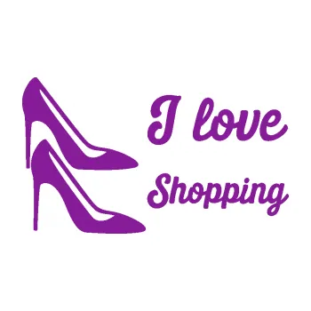 Polep vozidla SAMOLEPKA I love shopping nápis (14 - fialová) NA AUTO, NÁLEPKA, FÓLIE, POLEP, TUNING, VLASTNÍ TEXT, TISK, AUTOSAMOLEPKY.cz, POLEPY, OBRÁZEK, LOGO, SAMOLEPKY