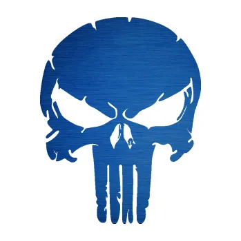 Samolepicí dekorace na vozidlo Punisher 004 (65 - škrábaný kov modrý) SAMOLEPKA NA AUTO, NÁLEPKA, FÓLIE, POLEP, TUNING, VLASTNÍ TEXT, TISK, AUTOSAMOLEPKY.cz, POLEPY, OBRÁZEK, LOGO, 3D STICKERS