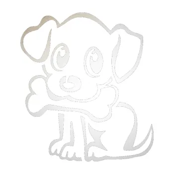 Polep vozidla SAMOLEPKA Pes 076 levá štěnátko s kostičkou (82 - odrazková reflexní bílá) NA AUTO, NÁLEPKA, FÓLIE, POLEP, TUNING, VLASTNÍ TEXT, TISK, AUTOSAMOLEPKY.cz, POLEPY, OBRÁZEK, LOGO, SAMOLEPKY