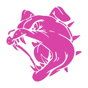 Polep vozidla Pes 136 levá rozzuřený buldok (16 - růžová) SAMOLEPKA NA AUTO, NÁLEPKA, FÓLIE, POLEP, TUNING, VLASTNÍ TEXT, TISK, AUTOSAMOLEPKY.cz, POLEPY, OBRÁZEK, LOGO, 3D STICKERS